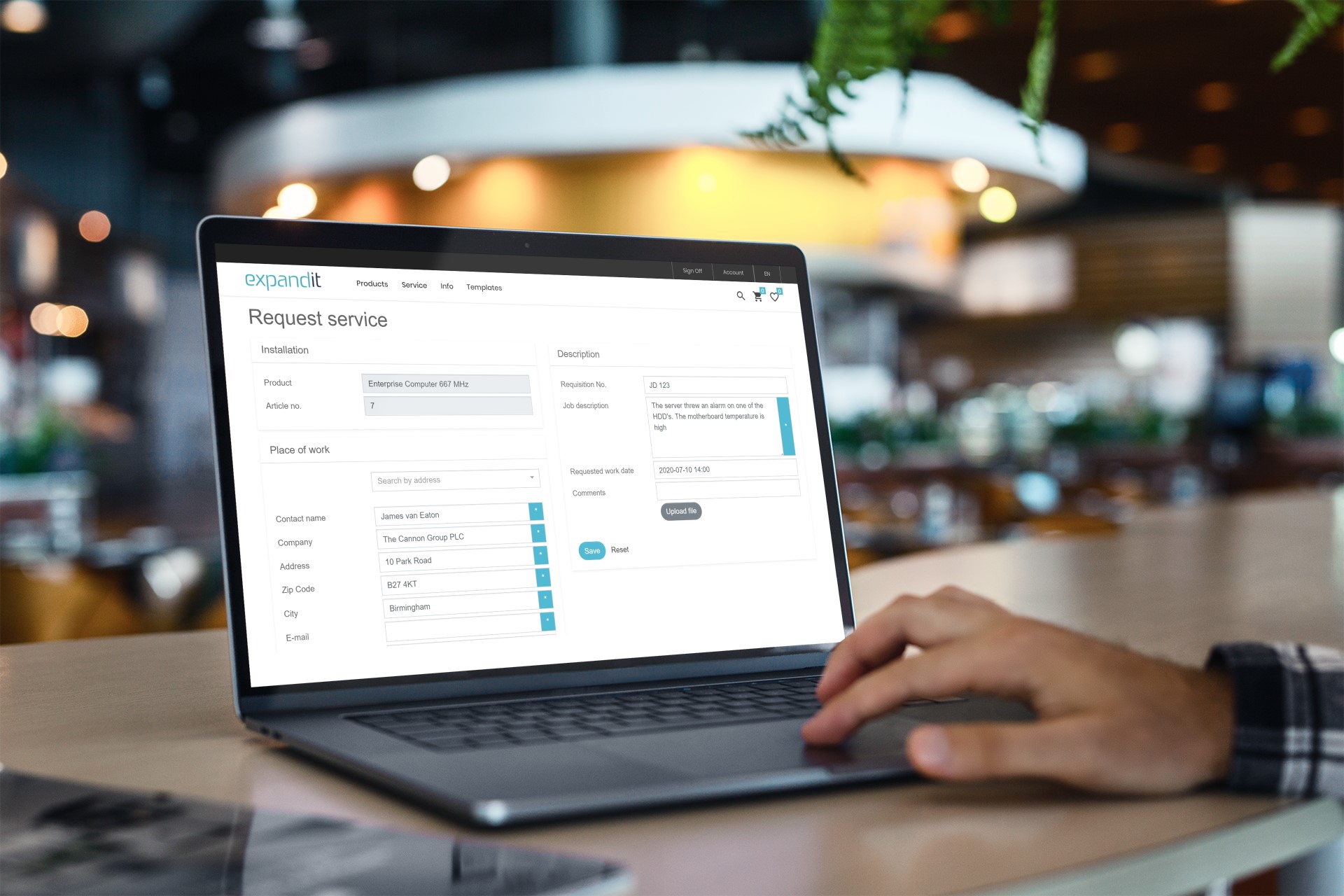 screen shot of service portal